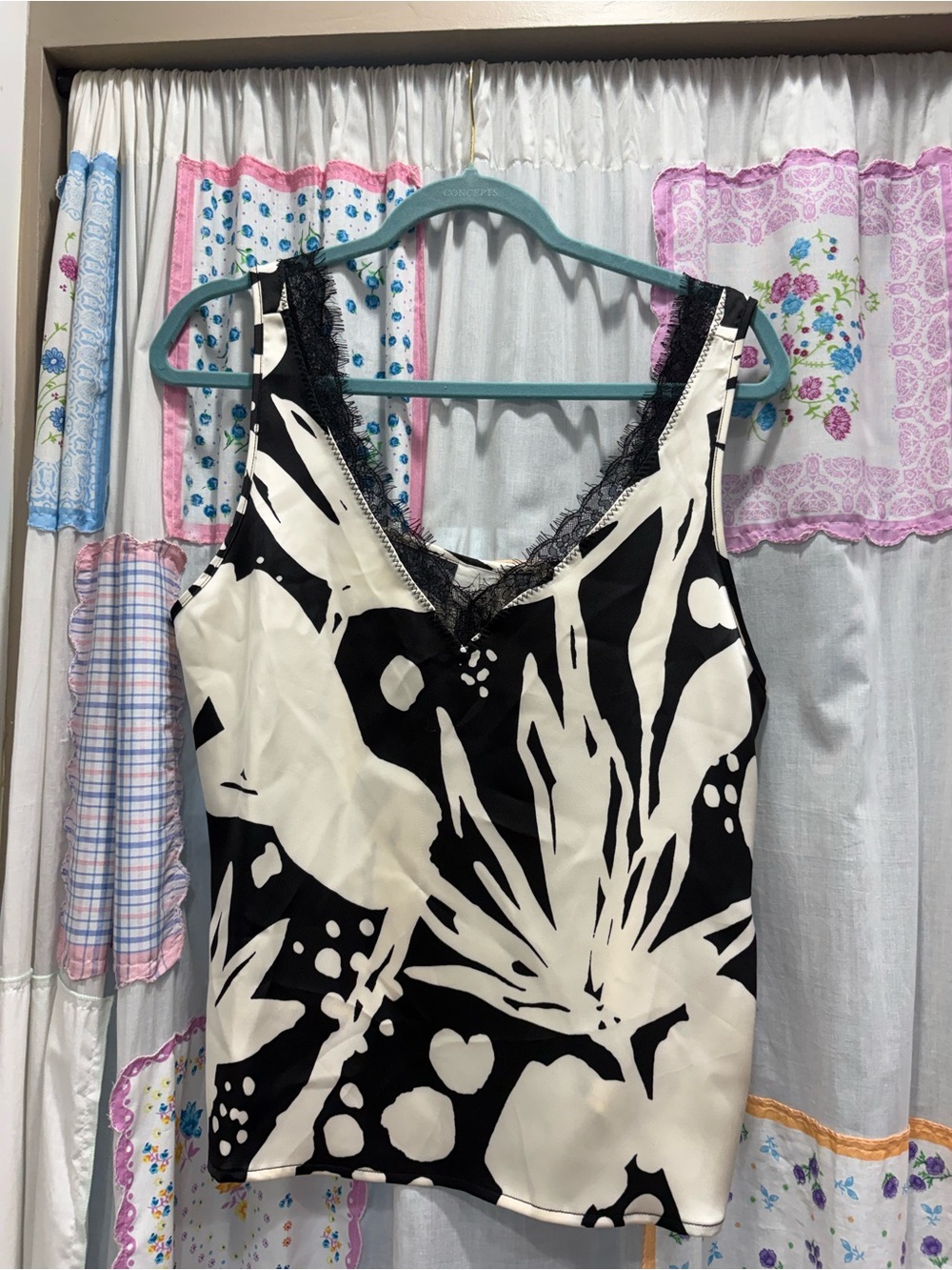 Joie Black and Cream Floral Lace-Trim Camisole